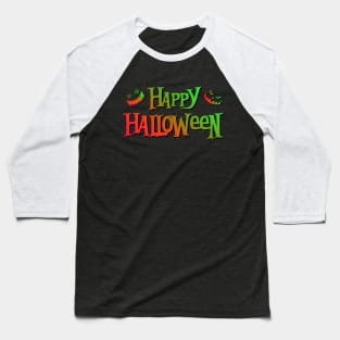 Creepy Neon Happy Halloween with Jack o Lantern Faces Baseball T-Shirt